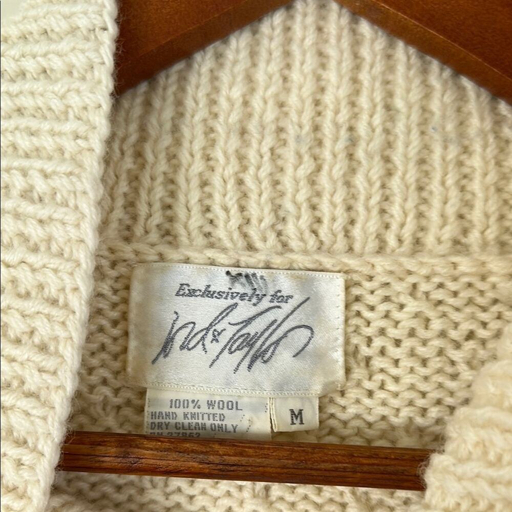 Vintage 100% Wool Cable Knit Sweater Cream Cottagecore Hand Knit Pointelle XS - Picture 5 of 8